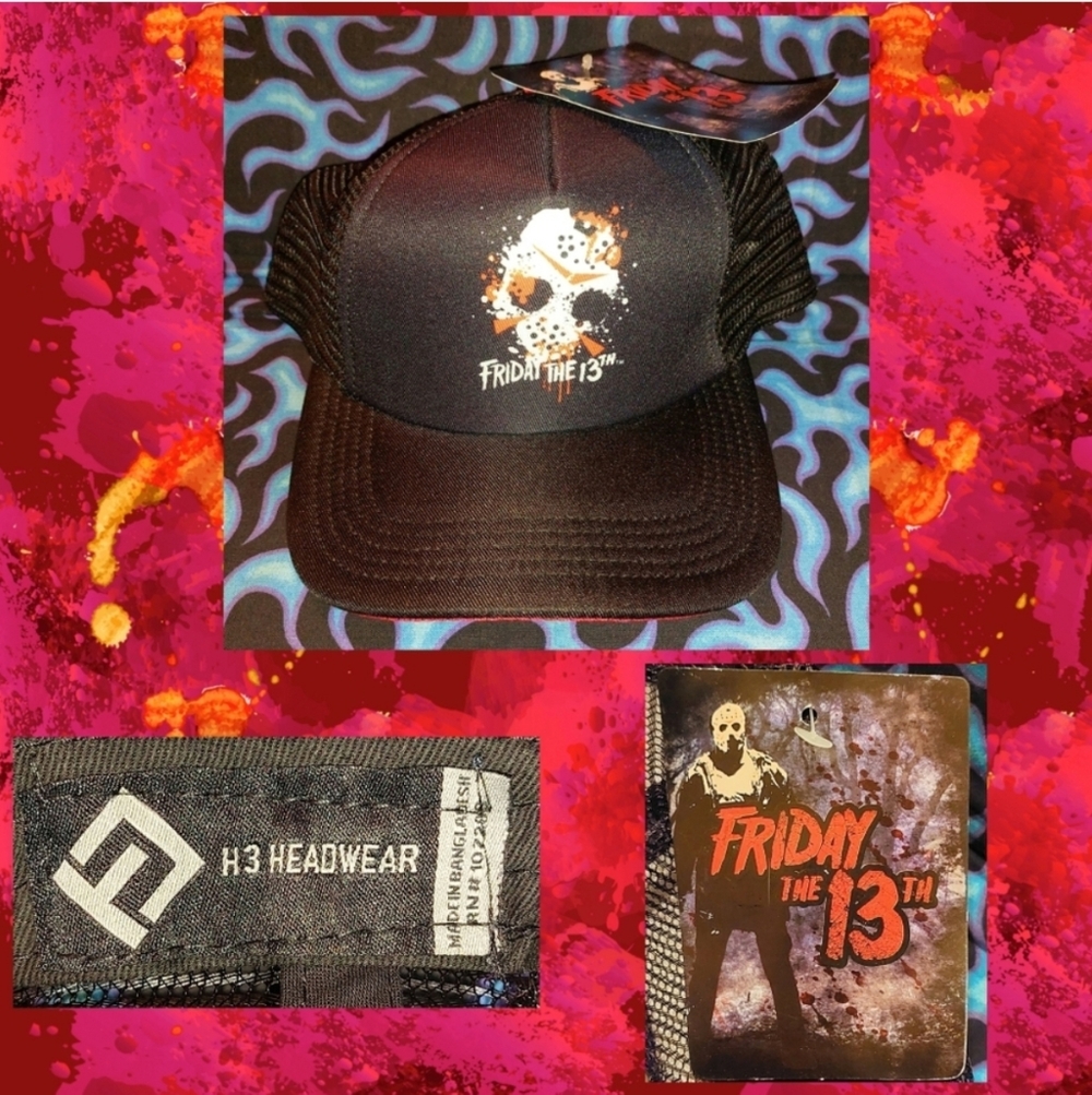 New Line Pictures Black/White/Red Friday the 13th Jason's Mask Trucker Cap 1 Sz